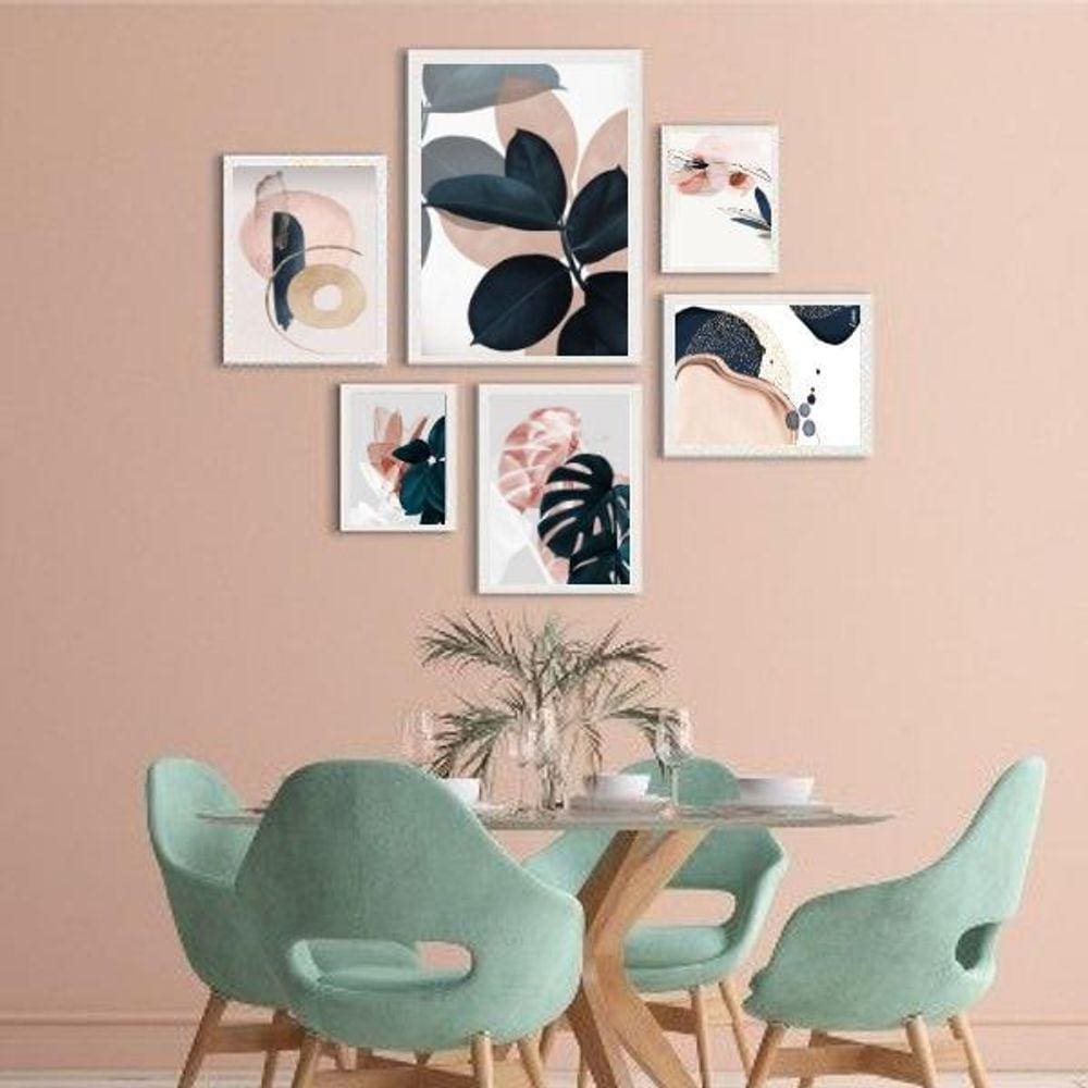 Quadros Decorativos Artes Azuis e Rosa - Kit com 6 Quadros