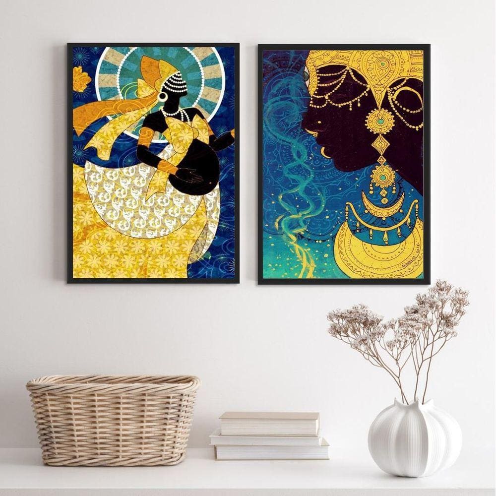 Quadros Decorativos Orixá Oxum 45x34cm Moldura Preta