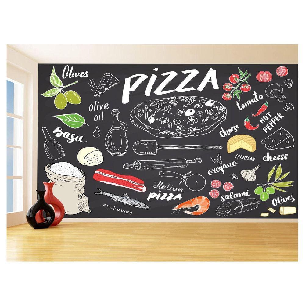 Papel De Parede Alimentos Cantinho Pizza Lousa 3,5M Al343
