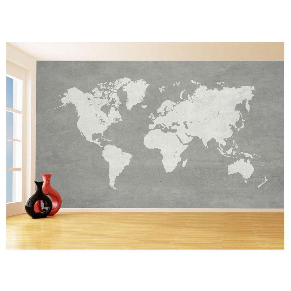 Papel De Parede 3D Mapa Mundi Concreto Cimento 3,5M Nmu81