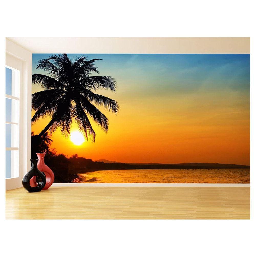 Papel De Parede Praia Mar Coqueiro Por Do Sol 3,5M Npr271