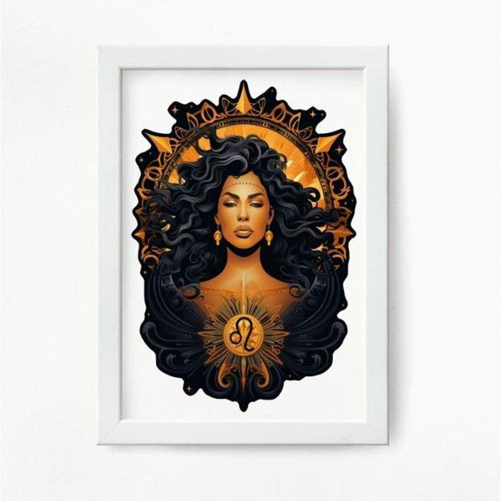 Quadro Leão 33x24cm - Vidro - Madeira Preta