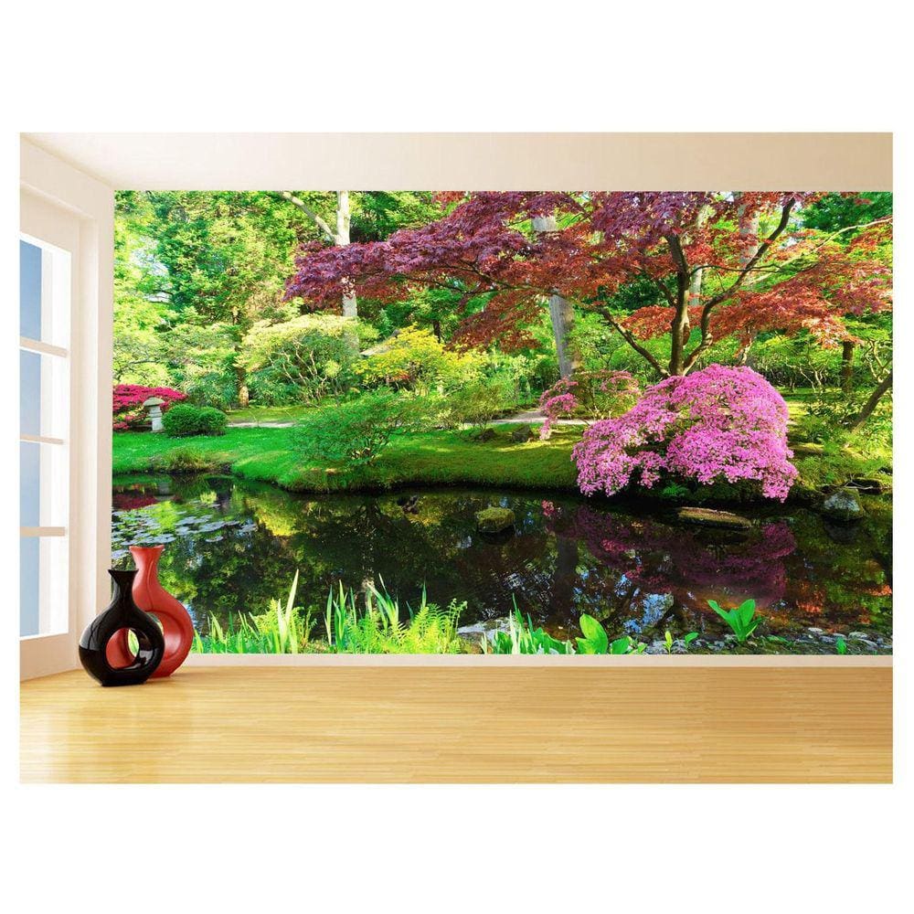 Papel De Parede Jardim Rio Flores Lago Árvores 3,5M Jjp53