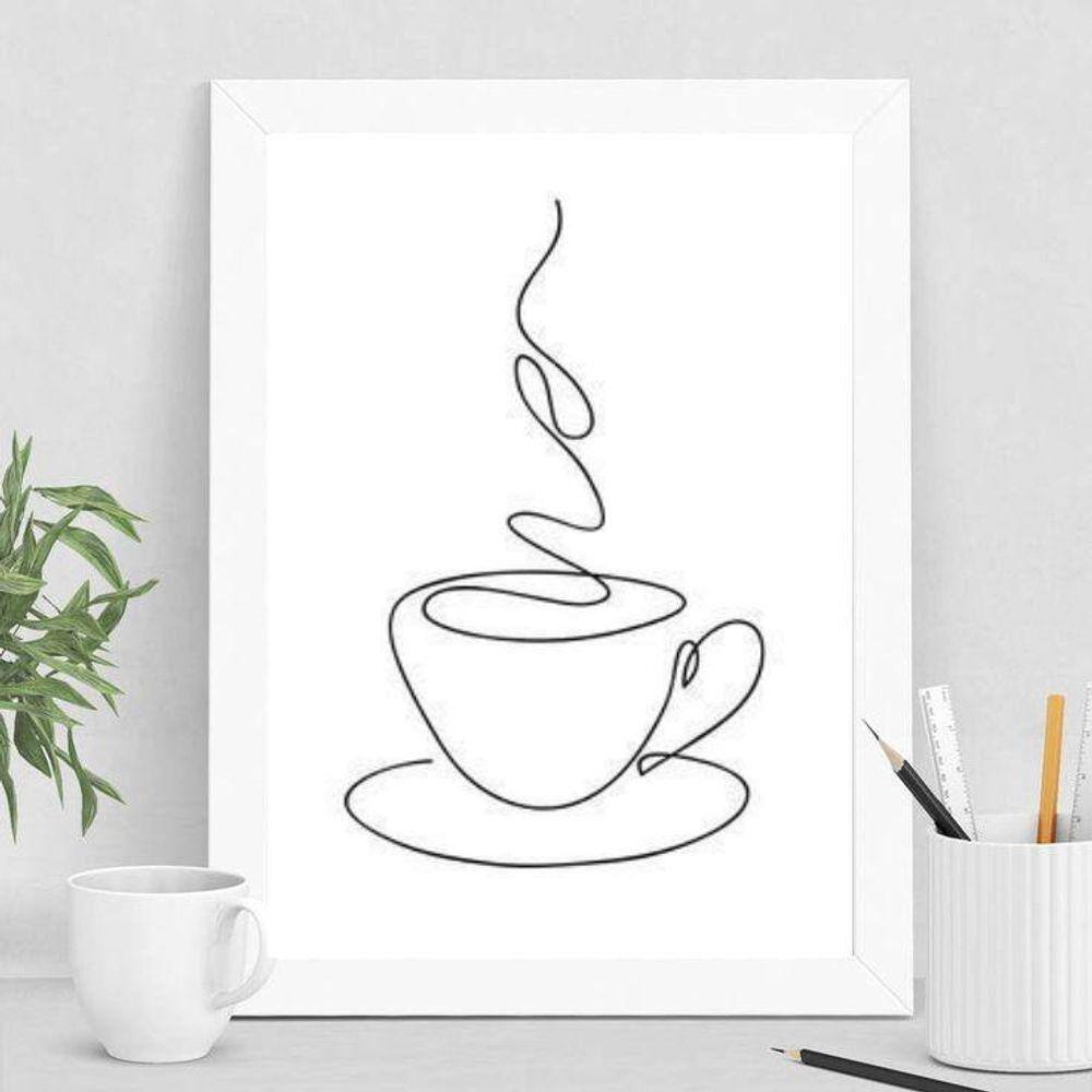 Quadro Minimalista Xícara Café 24x18cm - Madeira Branca