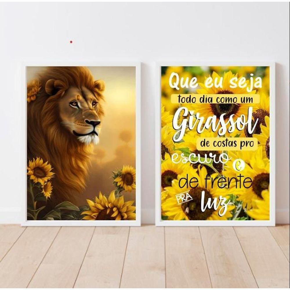Quadros Leão Kit 2 - Madeira Branca - 45x34cm - Decoração
