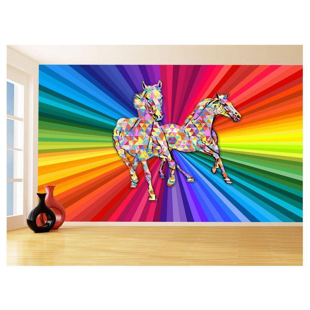 Papel De Parede Animais Pop Art Cavalos Cores 3,5M Pxa364