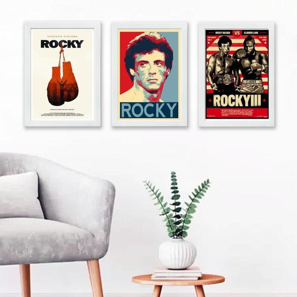 Kit 3 Quadros Rocky Balboa Vermelhos 45x34cm