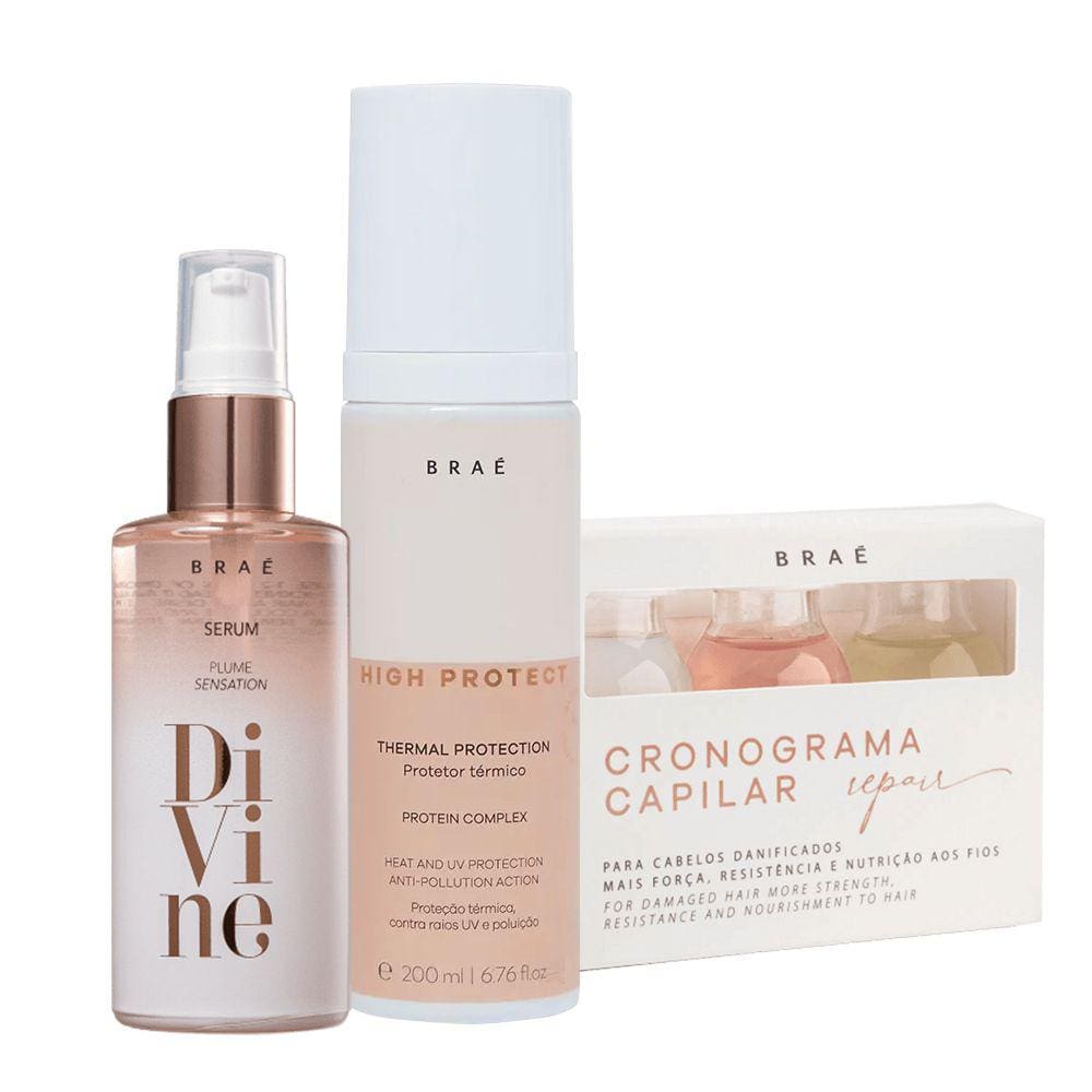 Kit Braé High Protect Thermal Protection Braé Divine Plume e Cronograma Capilar Repair (3 produtos)