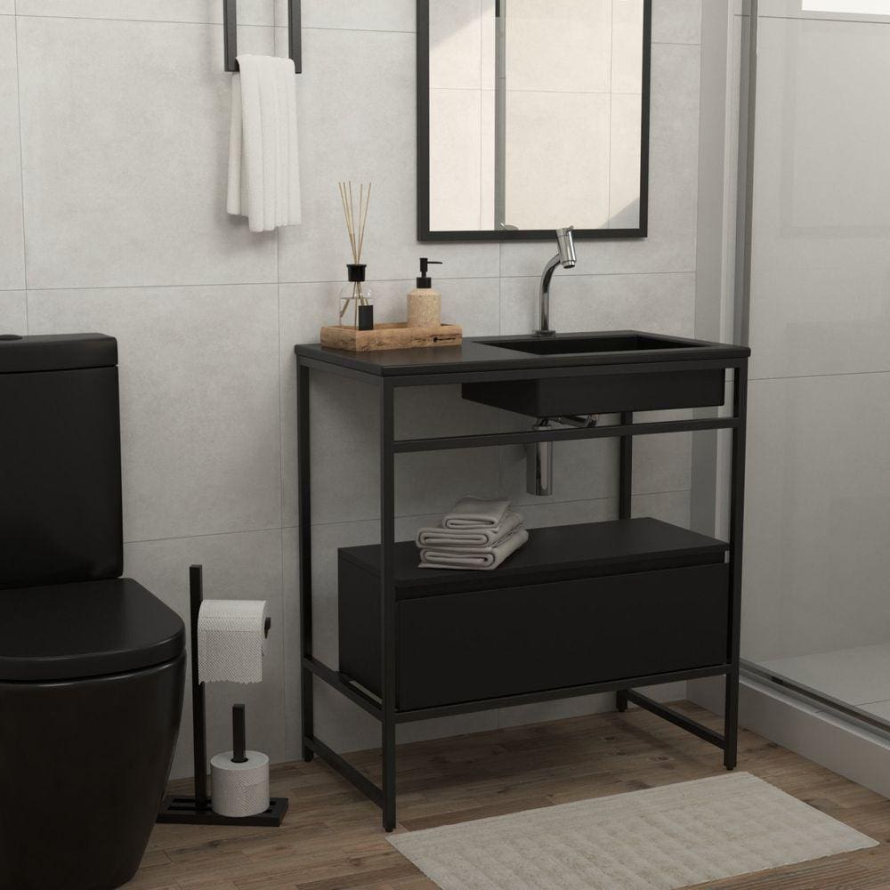 Gabinete para Banheiro Iron Black com Gaveteiro 80cmx45cm Preto Fosco