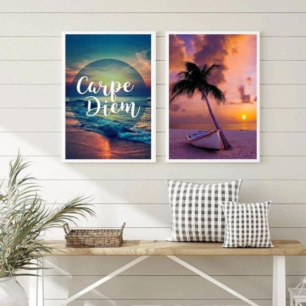 Quadros por do sol carpe diem 45x34cm moldura preta