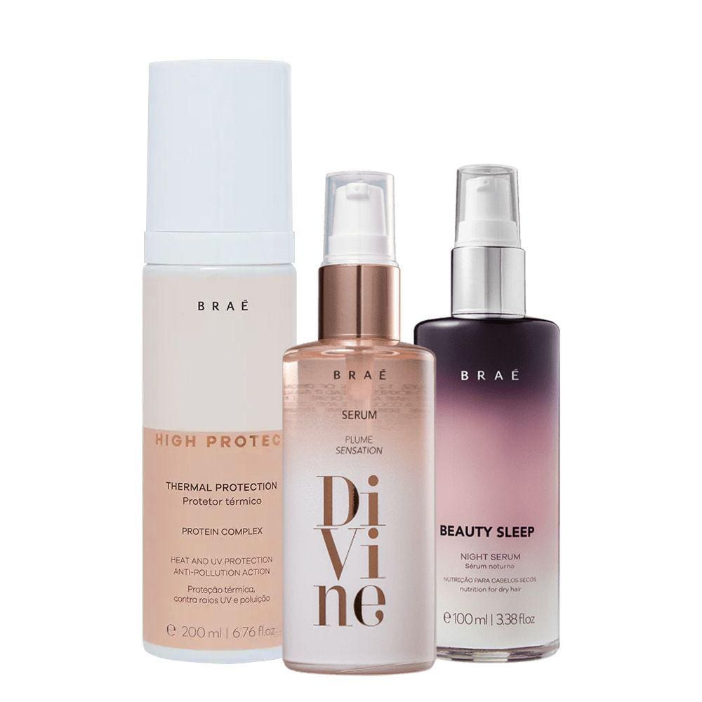 Kit Braé High Protect Thermal Protection Braé Divine Plume e Beauty Sleep (3 produtos)