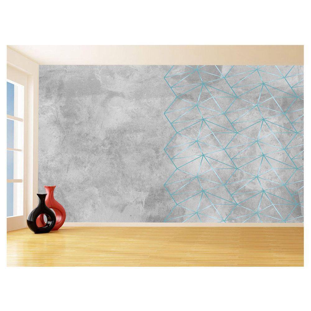 Papel De Parede Concreto Linhas Azul Turquesa 3,5M Kkt324