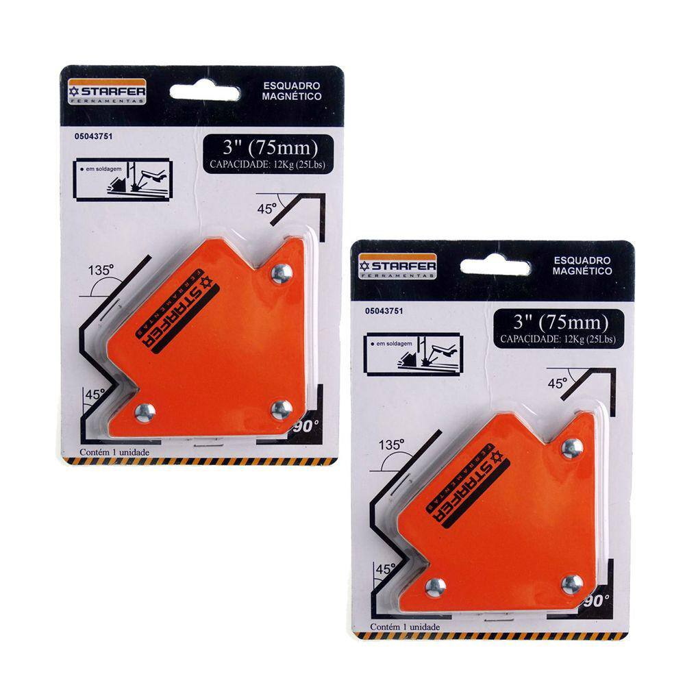 Kit 2 Esquadro Magnético 12kg Starfer 3 pol. 75mm Starfer