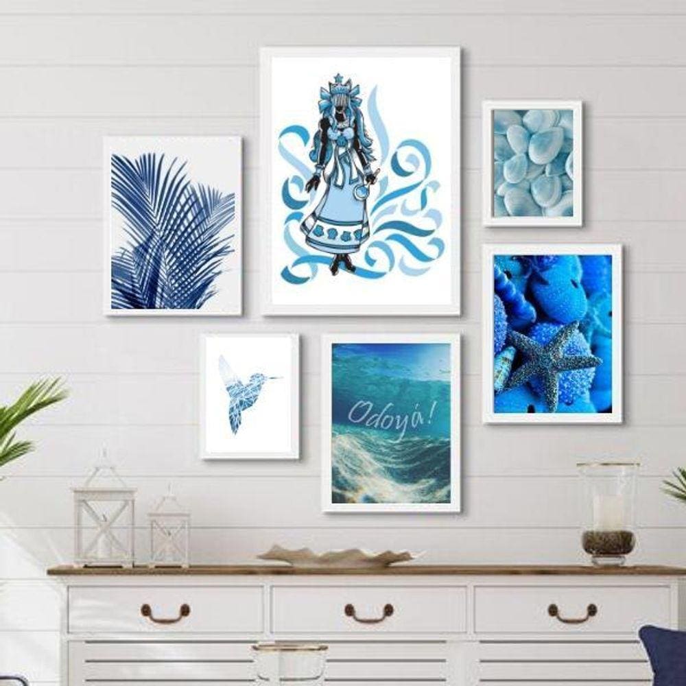 Kit 6 Quadros Decorativos Iemanjá Azul - Medidas Variadas