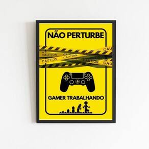 Quadro Para Porta Gamer Trabalhando 24X18Cm Preta