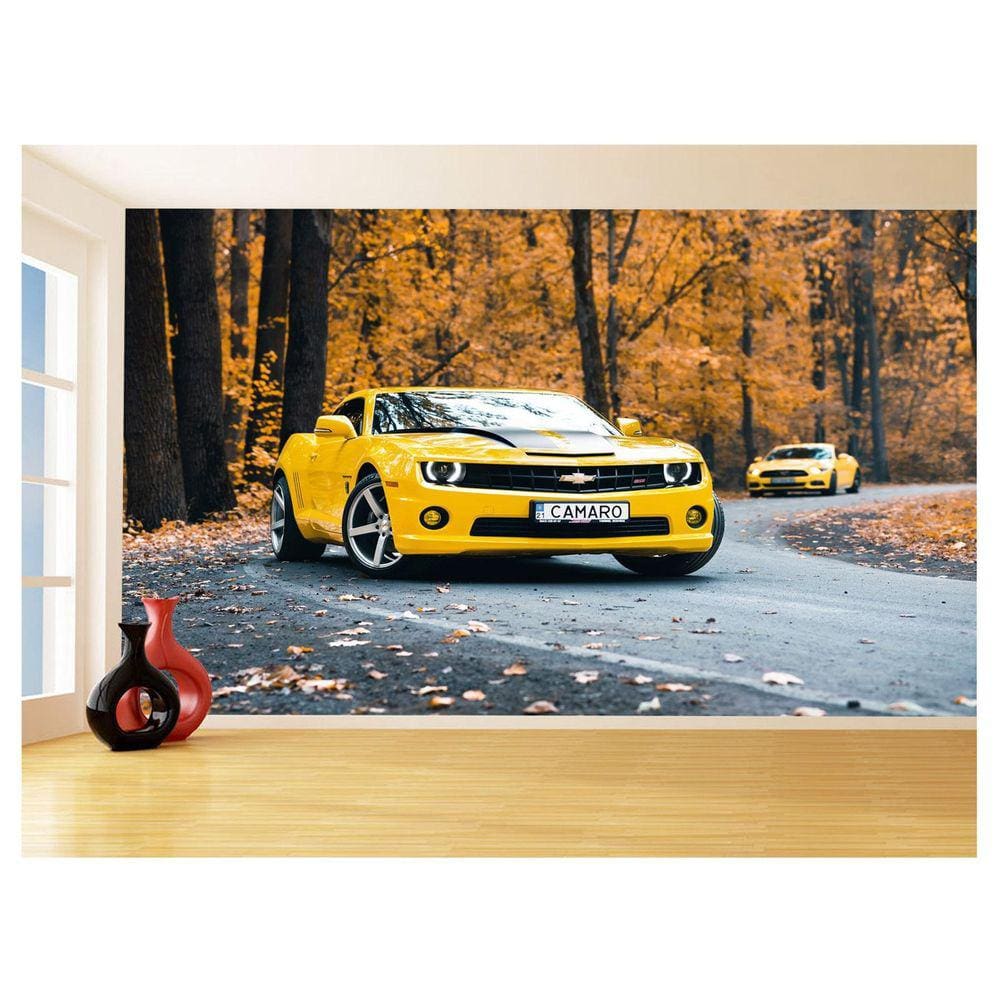 Papel De Parede Carro Camaro Chevrolet Amarelo 3,5M Car64