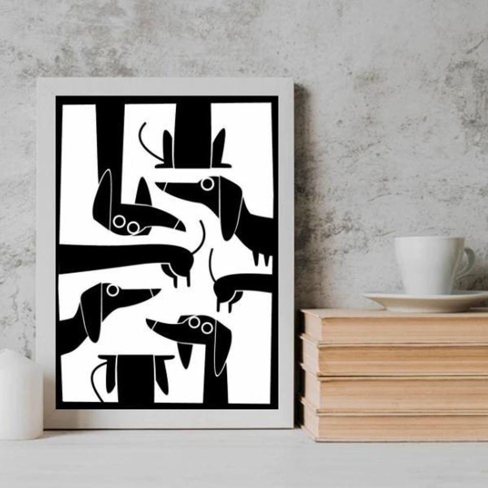 Quadro Decorativo Cachorro Salsicha 24x18cm - Vidro e Moldura Branca