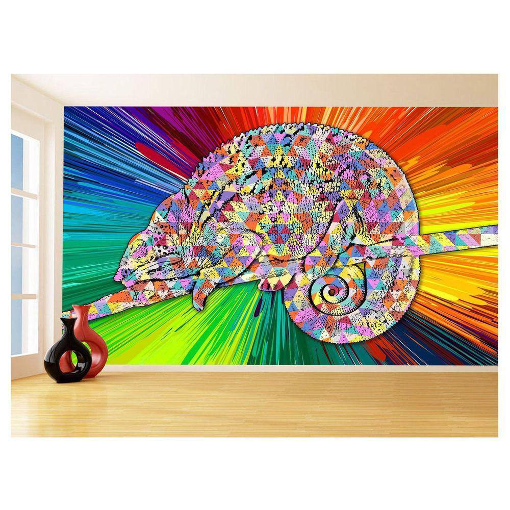 Papel De Parede 3D Animais Pop Art Camaleão Pet 3,5M Pxa07