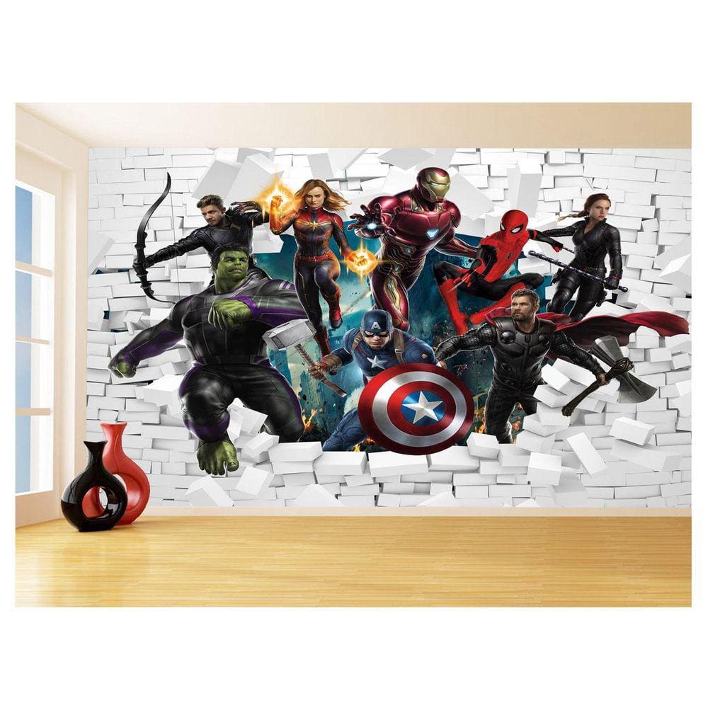 Papel De Parede 3D Vingadores Entrando Quarto 3,5M Nhma112