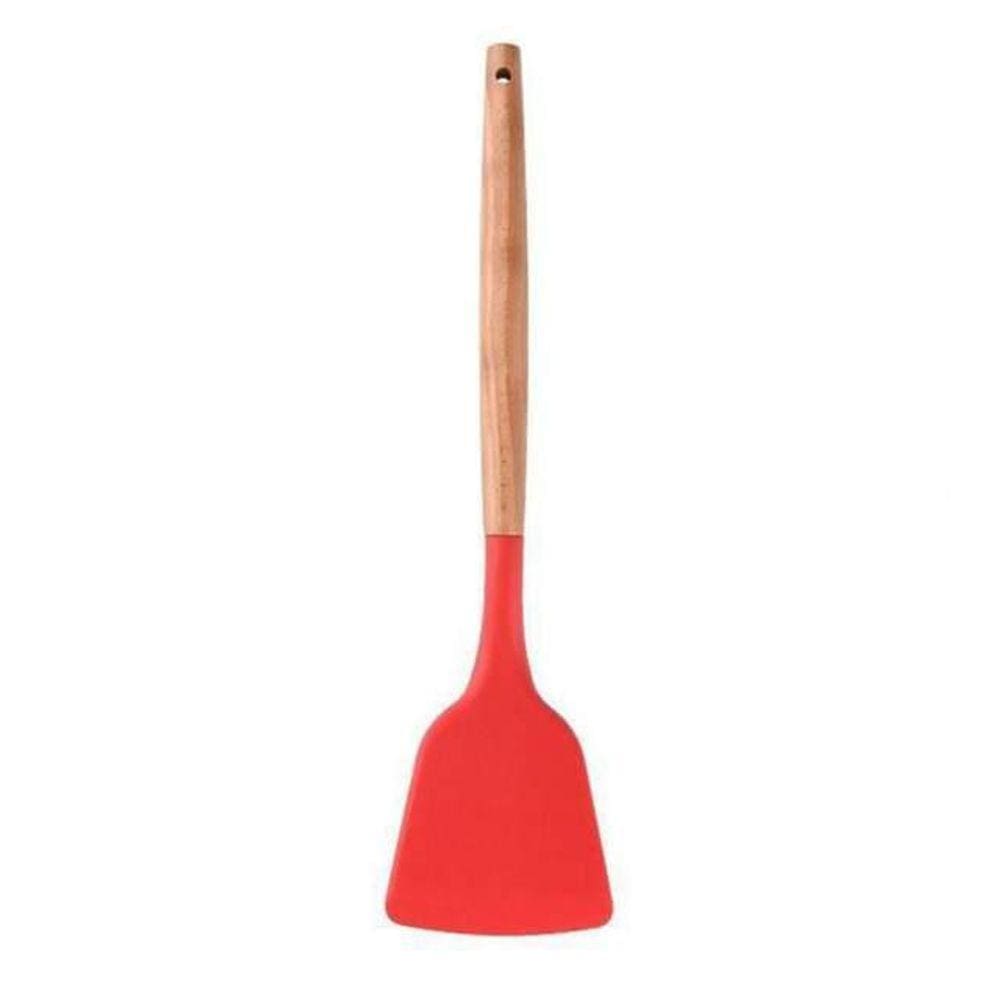 Espátula De Silicone Chapa Grande 32Cm Cabo Madeira Vermelha