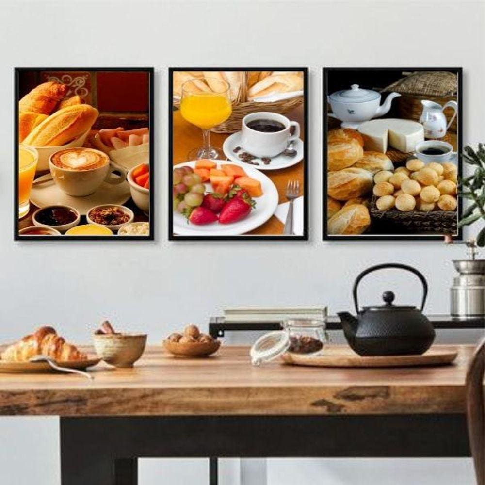 Quadros Decorativos Café da Manhã - Kit 3, Moldura Preta