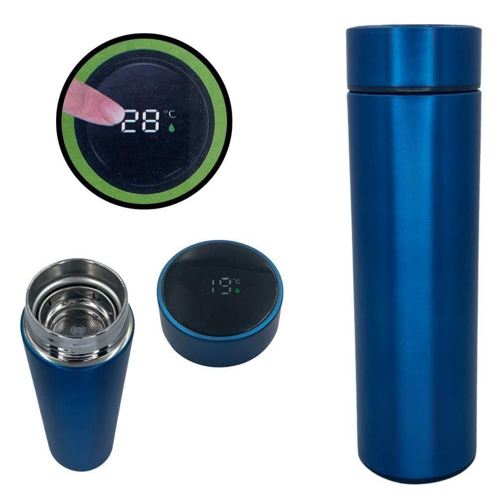 Garrafa Térmica Azul Inox Com Visor Led e Filtro 500ml