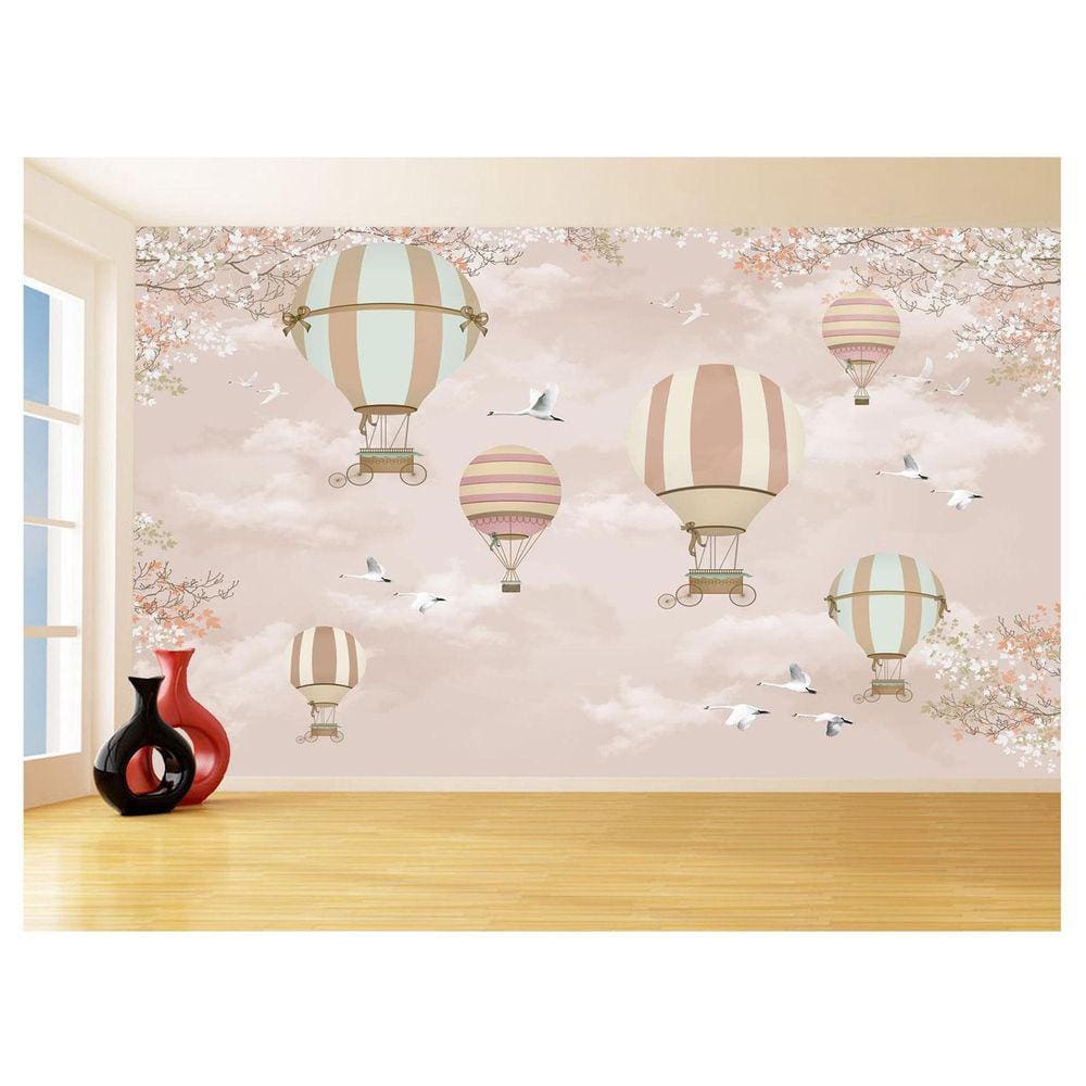 Papel De Parede Infantil Balões Fundo Bege Art 3,5M Nmu82