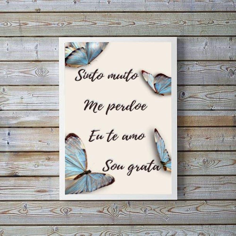 Quadro Ho`oponopono Borboletas Azuis 45x34cm - Moldura Preta