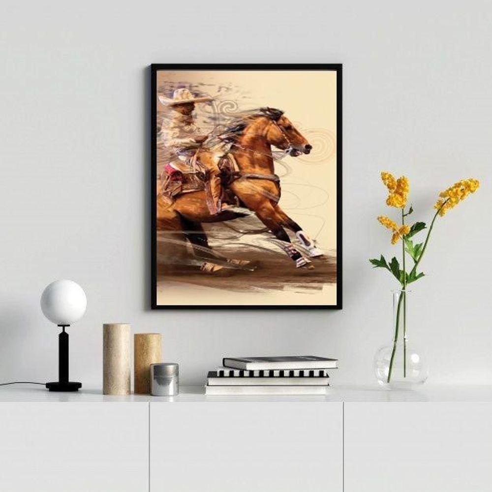 Quadro Boiadeiro 24x18cm Moldura Preta