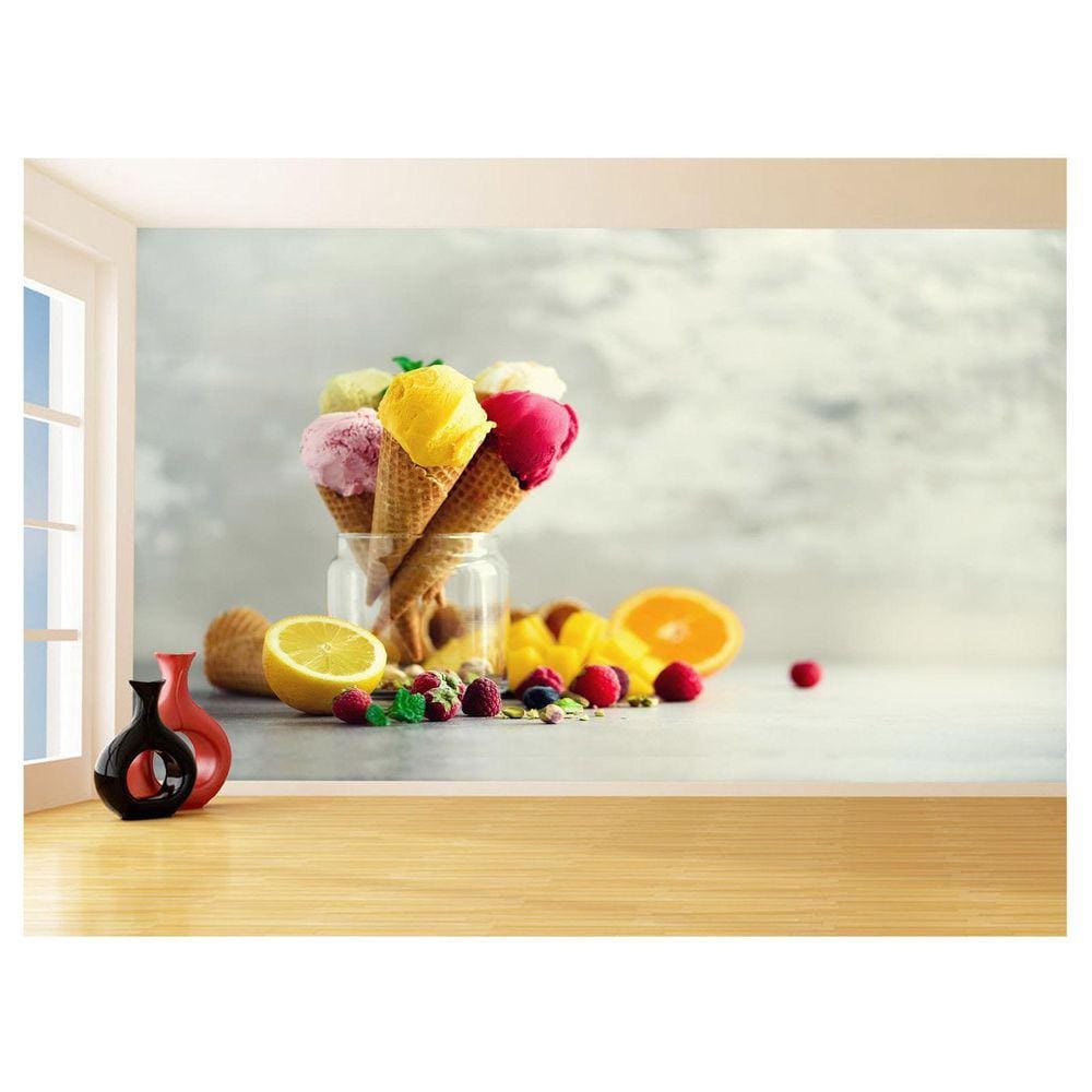 Papel De Parede Alimento Sorvete Fruta Natural 3,5M Al366