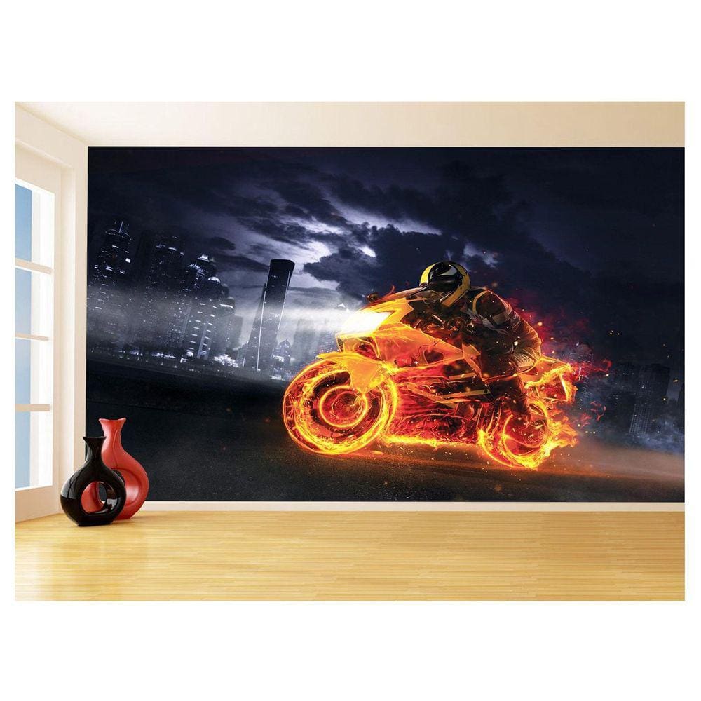 Papel De Parede Moto Bike Esporte Fogo Radical 3,5M Bkm73