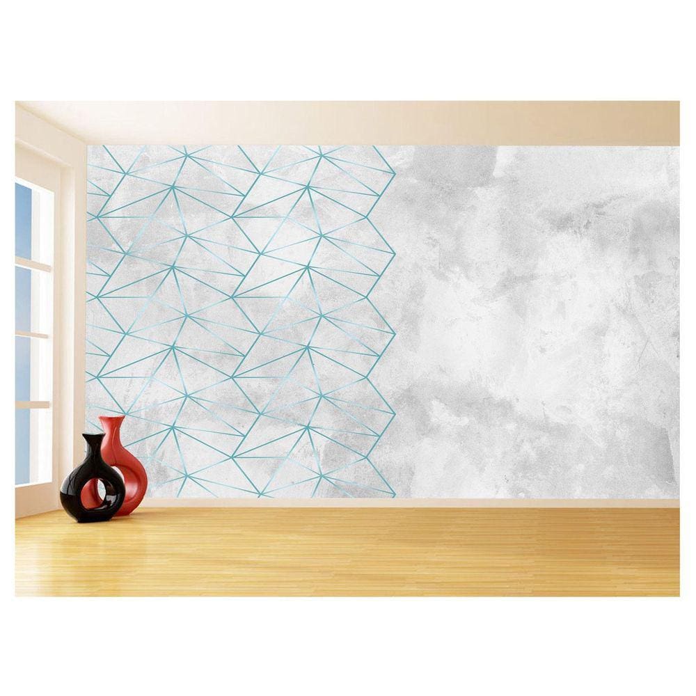 Papel De Parede Concreto Linhas Azul Turquesa 3,5M Kkt311