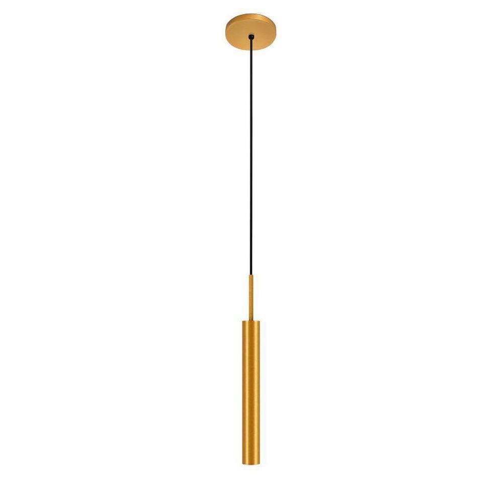 Pendente Luminária Teto Tubo Sala Quarto Cama Dourado 40Cm