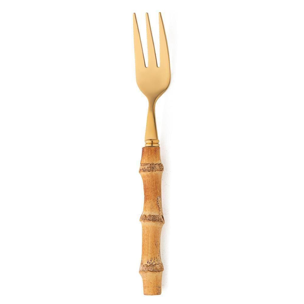 4 Garfos De Bolo Wolff Bambu Tulum De Aço Inox Dourado 16Cm