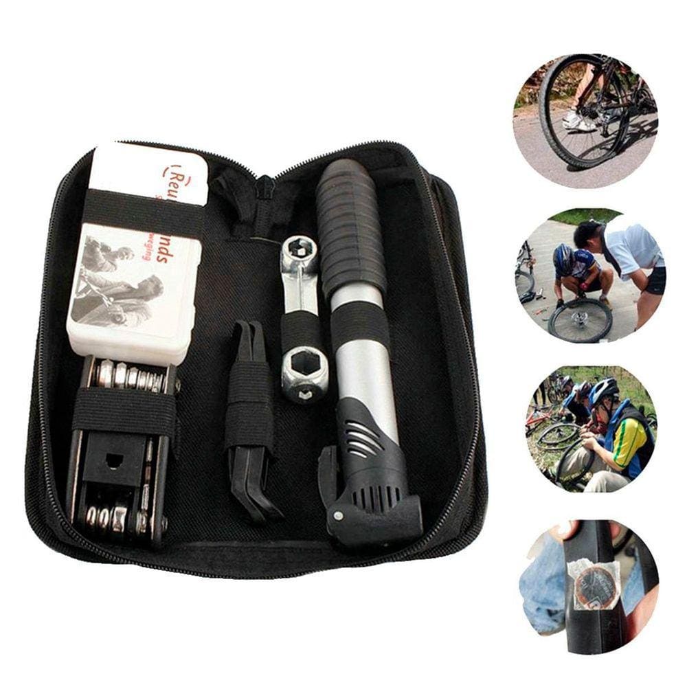 Kit Ferramentas Bicicleta Chaves Bomba Ar - Preto