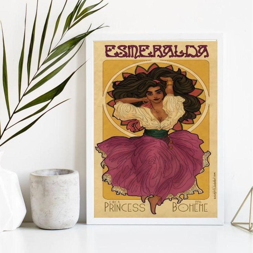 Quadro Cigana Esmeralda 24x18cm com Vidro - Moldura Preta