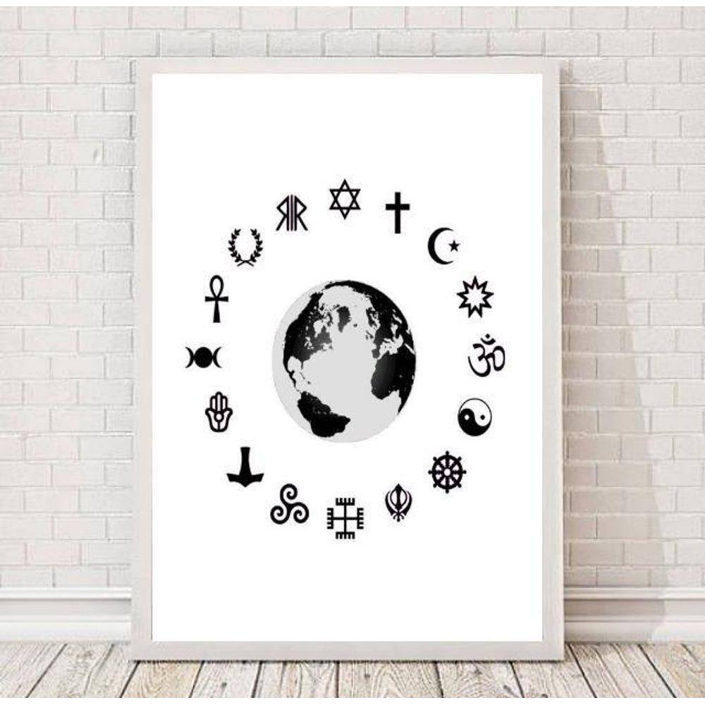 Quadro Símbolos Religiões 24x18cm Moldura Preta