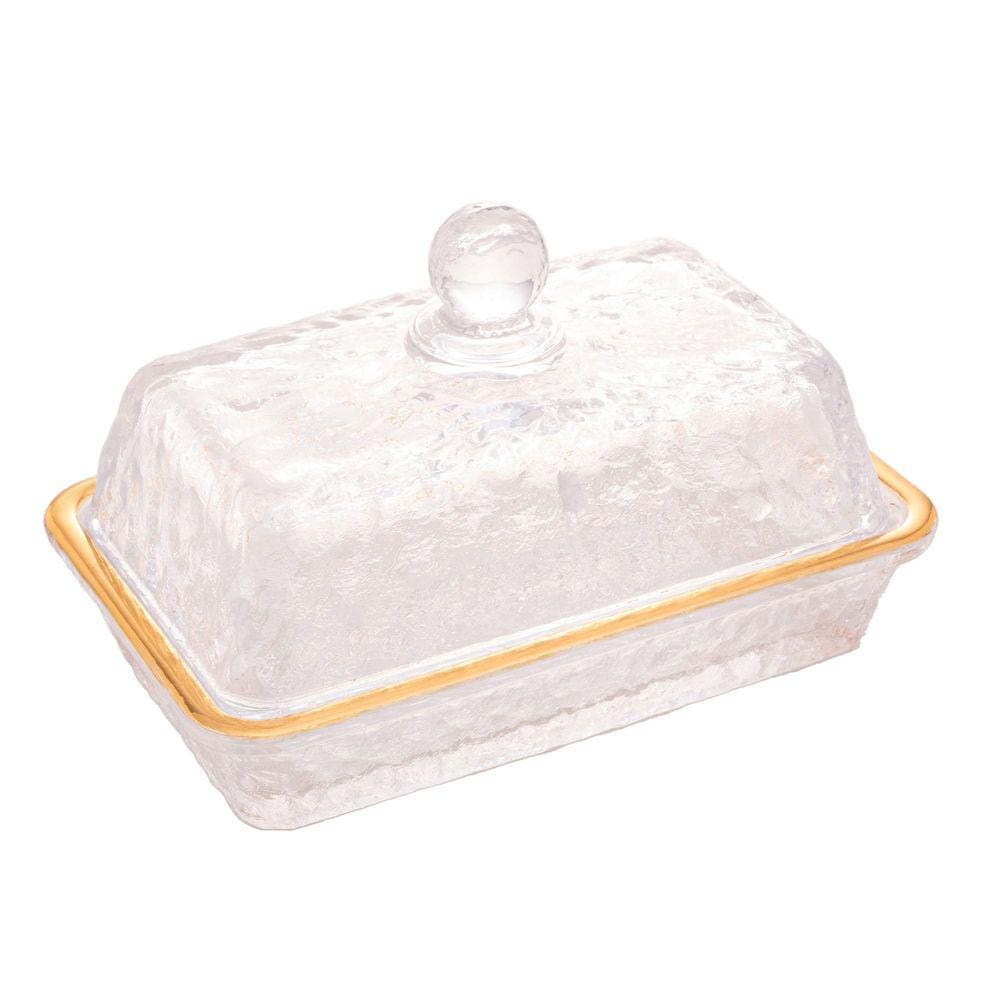 Manteigueira Tampa De Cristal Martelado Petra Fio Ouro 17Cm