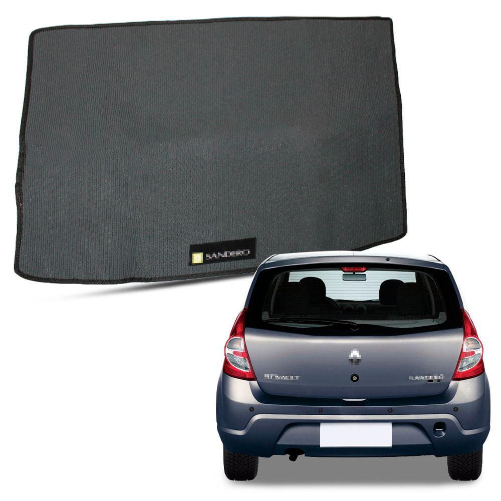 Tapete Porta Malas para Sandero 2008 a 2014 Borracha Automotivo com Bordado