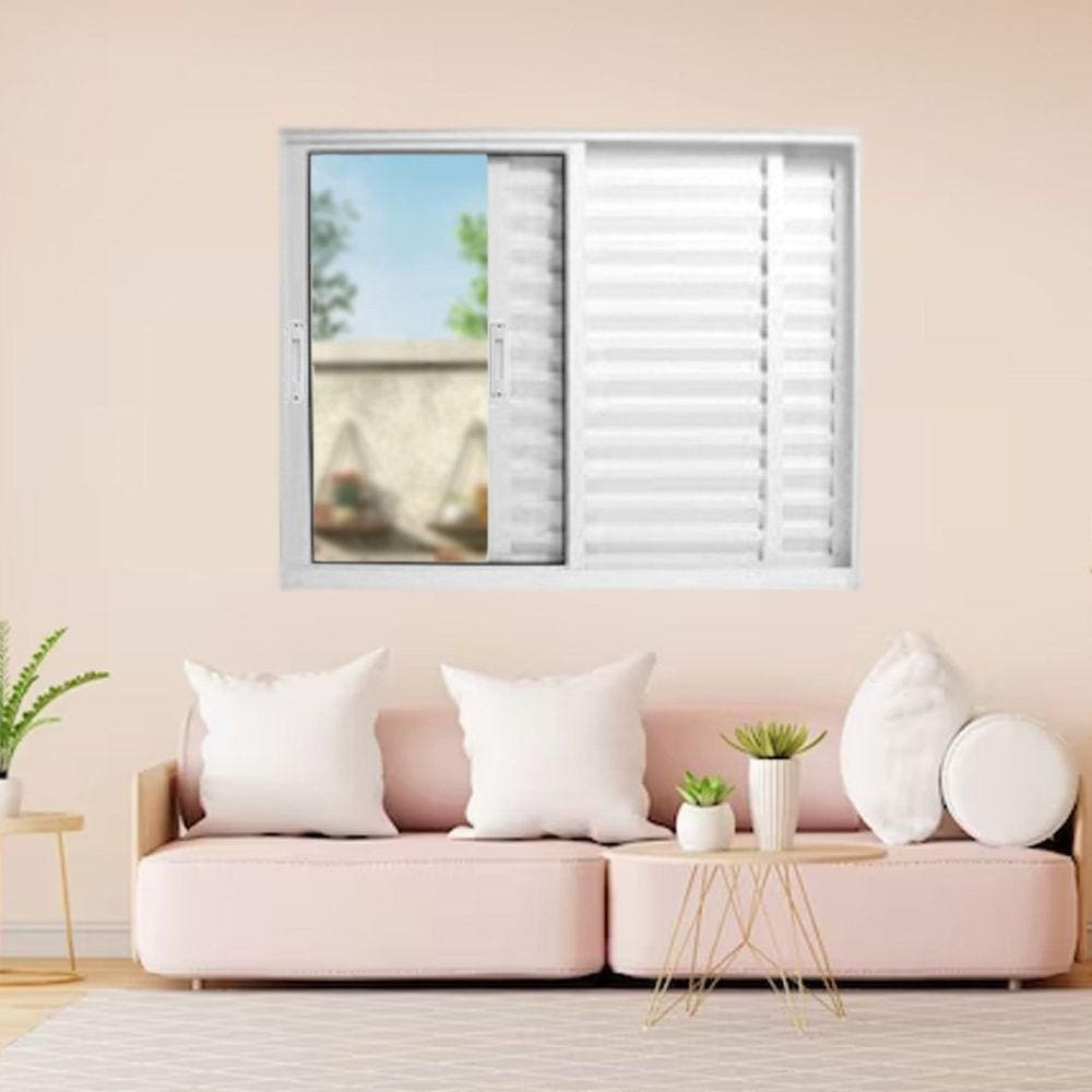 Janela Veneziana de Alumínio 3 Folhas 100 x 120cm Linha 25 Esquadrias Bergame Branco