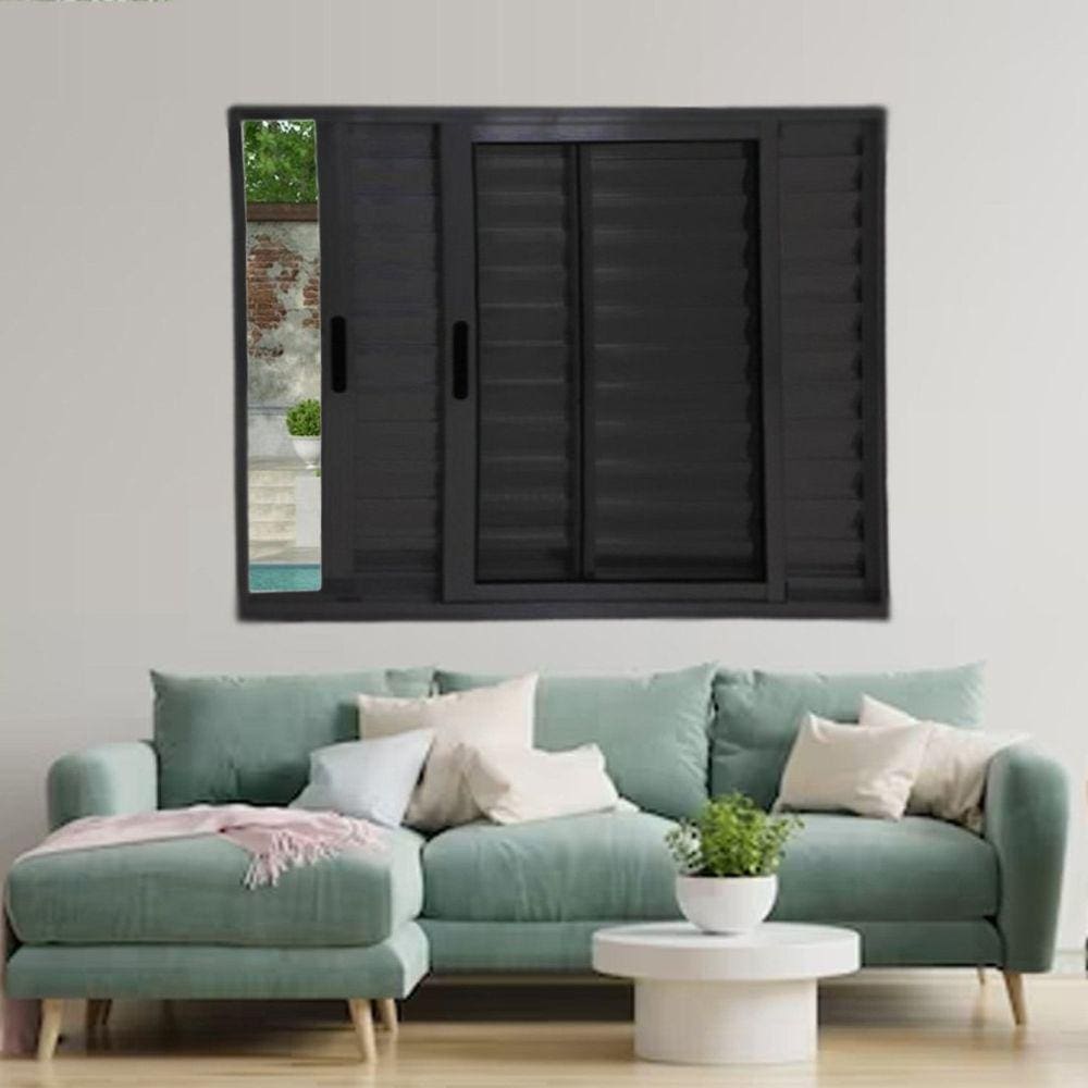 Janela Veneziana de Alumínio 3 Folhas 100 x 120cm Linha 25 Esquadrias Bergame Preto