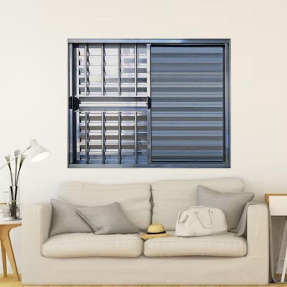 Janela Veneziana de Alumínio 3 Folhas 100 x 80cm Linha Modular com Grade Esquadrias Bergame Brilhante