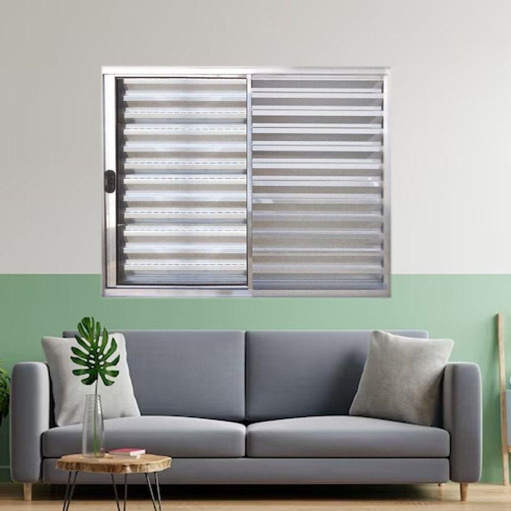 Janela Veneziana de Alumínio 3 Folhas 100 x 120cm Linha Modular Esquadrias Bergame Brilhante