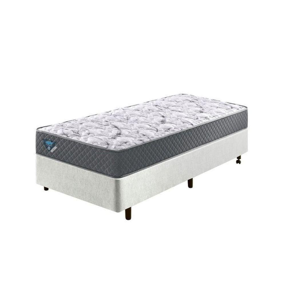 Cama Box Solteiro Reforçado Branco 88x188x38cm e Colchão Adapto Molas Ensacadas Branco
