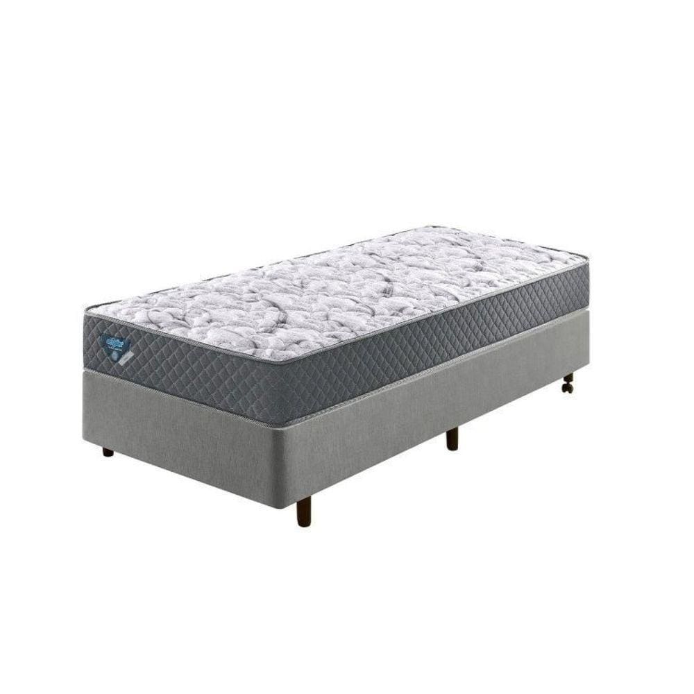 Cama Box Solteiro Reforçado 88x188x38cm e Colchão Adapto Molas Ensacadas Cinza