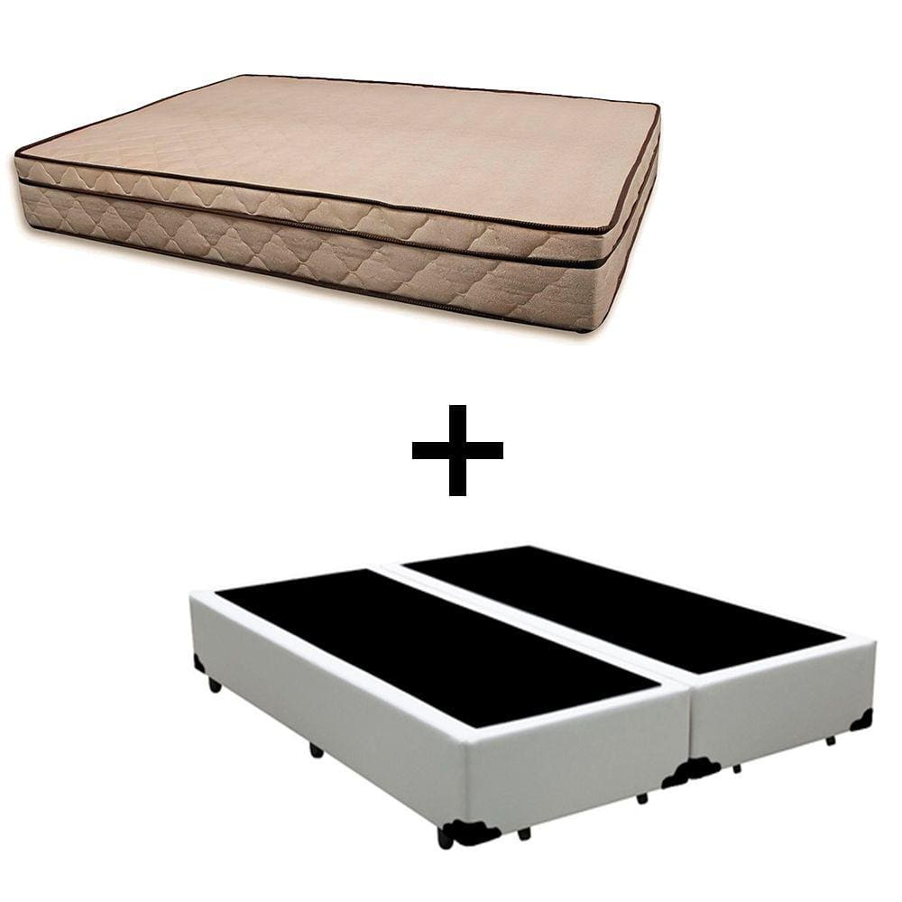 Cama Box Queen 158 Tecido Sintético Branco Com Colchão Polônia Bello Box - D28 65x158x198