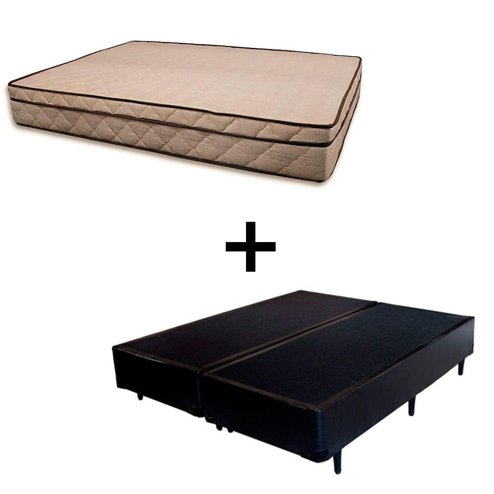 Cama Box Queen 158 Tecido Sintético Preto Com Colchão Polônia Bello Box - D28 65x158x198