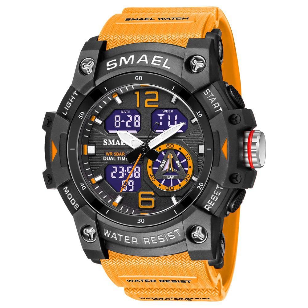 Relógio esportivo SMAEL 8007 Quartz Dual Movement para homens, laranja
