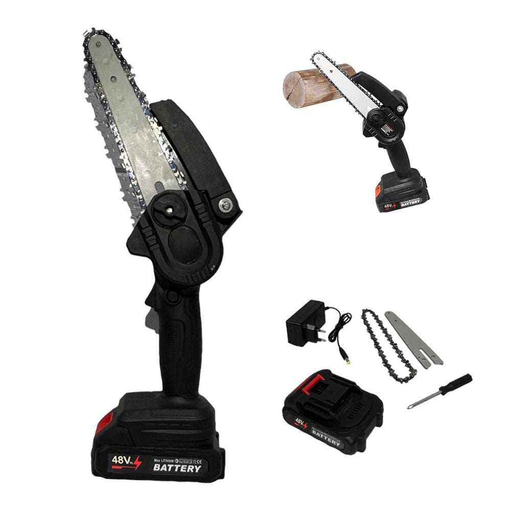 Mini Motosserra Eletrica 48V Sem Fio Bateria Recarregavel 6 Polegadas Corta Bambu