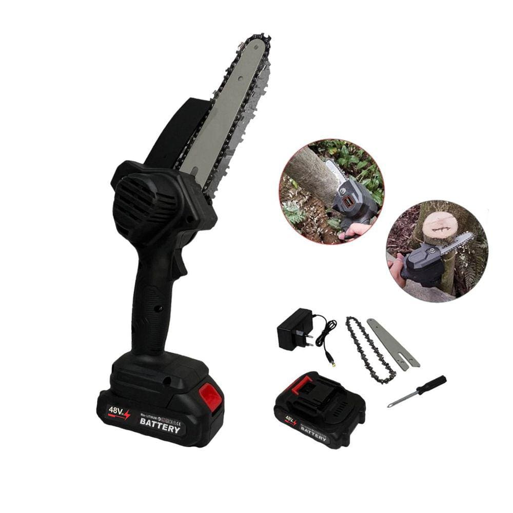 Mini Motosserra Eletrica 48V Sem Fio Bateria Recarregavel Potente 6 Polegadas Portatil Jardinagem Carpintaria